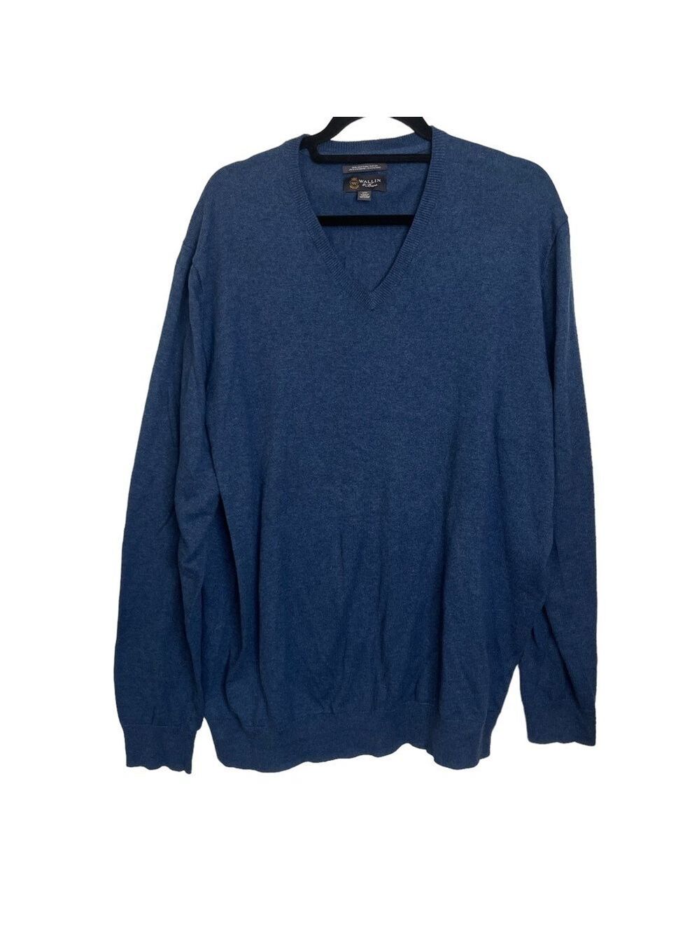 Wallin & Bros Blue V-Neck Long Sleeved Casual Cashmere Sweater Size XXL